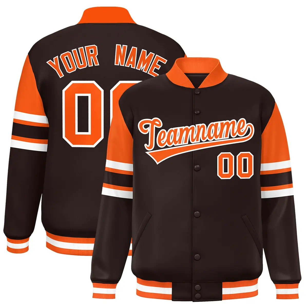 Brown Varsity Color Block Full-Snap Letterman Jacket