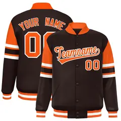 Brown Varsity Color Block Full-Snap Letterman Jacket 1