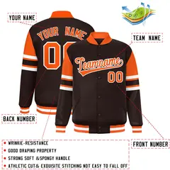 Brown Varsity Color Block Full-Snap Letterman Jacket 2