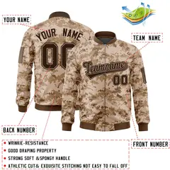 Brown Varsity Full-Zip Camo Letterman Bomber Jacket 2