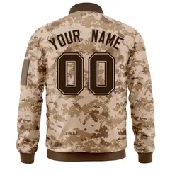 Brown Varsity Full-Zip Camo Letterman Bomber Jacket 4
