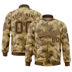 Brown Varsity Full-Zip Camo Letterman Bomber Jacket