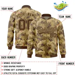 Brown Varsity Full-Zip Camo Letterman Bomber Jacket 2