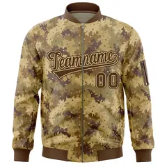Brown Varsity Full-Zip Camo Letterman Bomber Jacket 3