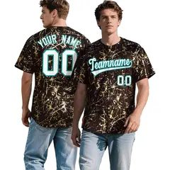Brown White Black & Shiny Gold Cracked Foil Mesh Baseball Jersey 1