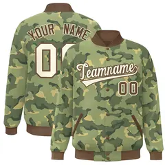 Brown White Camo Varsity Letterman Bomber Jacket