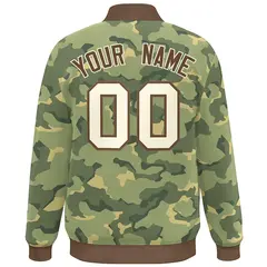 Brown White Camo Varsity Letterman Bomber Jacket 4