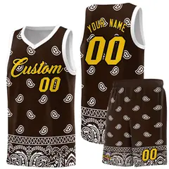 Brown White Cashew Pattern Sports Basketball Jersey