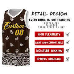 Brown White Cashew Pattern Sports Basketball Jersey 2
