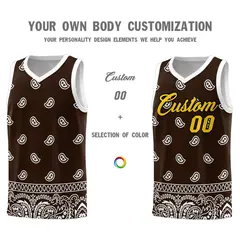 Brown White Cashew Pattern Sports Basketball Jersey 3