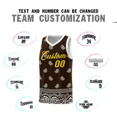 Brown White Cashew Pattern Sports Basketball Jersey 4