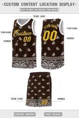 Brown White Cashew Pattern Sports Basketball Jersey 5