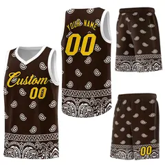Brown White Cashew Pattern Sports Basketball Jersey 6