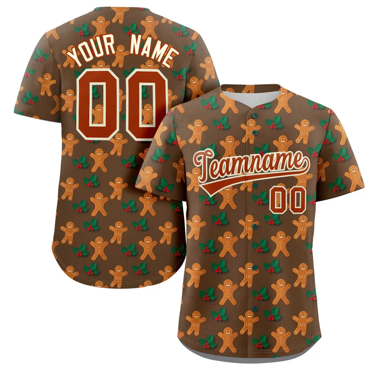 Brown White Christmas Graffiti Striped Baseball Jersey