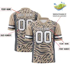 Brown White-Dark Gray Zebra Stripes Football Jersey 2