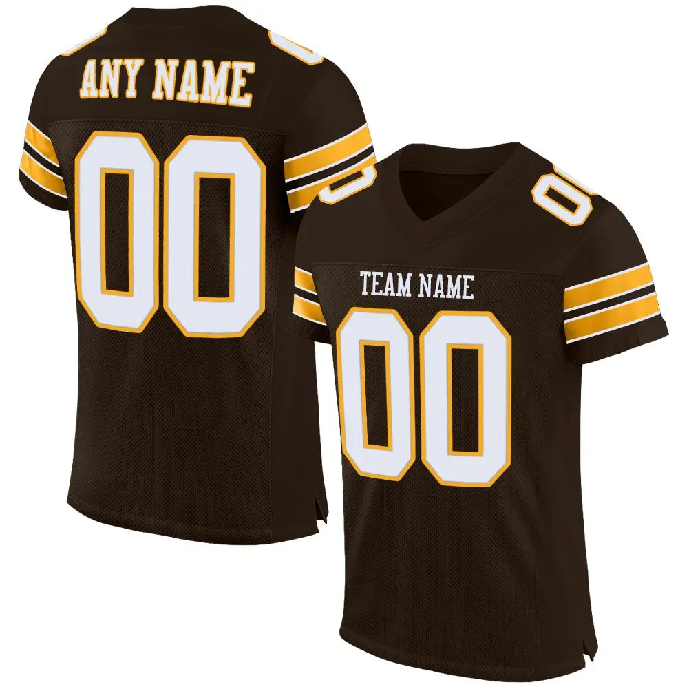 Brown White-Gold Classic Mesh Authentic Football Jersey