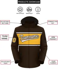 Brown White-Gold Color Block Hooded Waterproof Jacket 2
