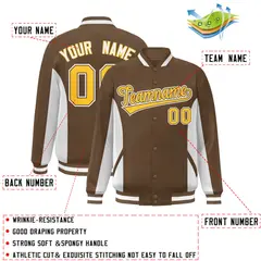 Brown White-Gold Full-Snap Color Block Varsity Letterman Jacket 2