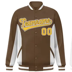 Brown White-Gold Full-Snap Color Block Varsity Letterman Jacket 3
