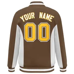 Brown White-Gold Full-Snap Color Block Varsity Letterman Jacket 4