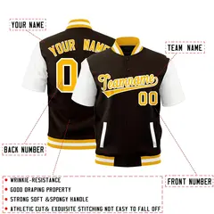 Brown White Gold Full-Snap Short Sleeve Varsity Jacket 2