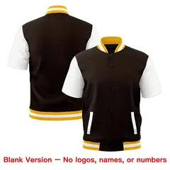 Brown White Gold Full-Snap Short Sleeve Varsity Jacket 7