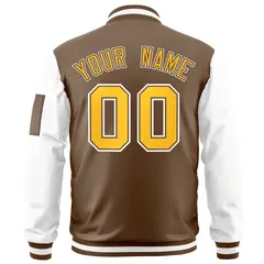 Brown White-Gold Raglan Varsity Full-Zip Letterman Bomber Jacket 4