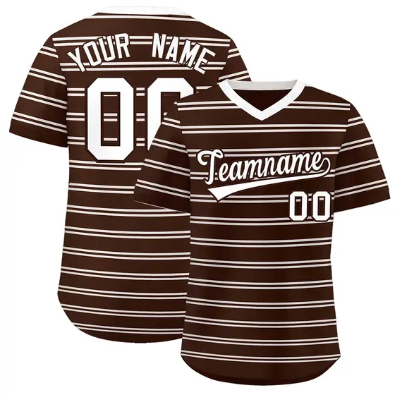 Brown White Horizontal Stripe Pullover Baseball Jersey