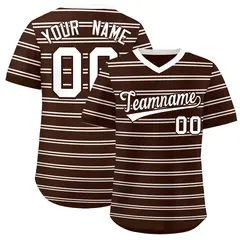 Brown White Horizontal Stripe Pullover Baseball Jersey 1