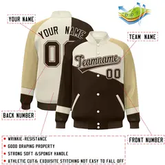 Brown White-Khaki Color Block Varsity Full-Snap Baseball Jacket 2