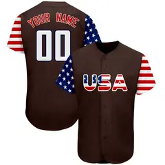 Brown White-Navy American Flag Baseball Jersey