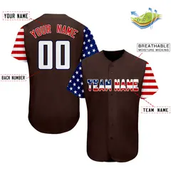 Brown White-Navy American Flag Baseball Jersey 2
