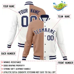 Brown White-Navy Two Tone Split Varsity Full-Snap Letterman Jacket 4
