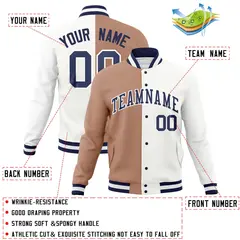 Brown White-Navy Two Tone Split Varsity Full-Snap Letterman Jacket 4