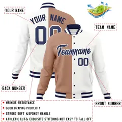 Brown White-Navy Two Tone Split Varsity Full-Snap Letterman Jacket 4