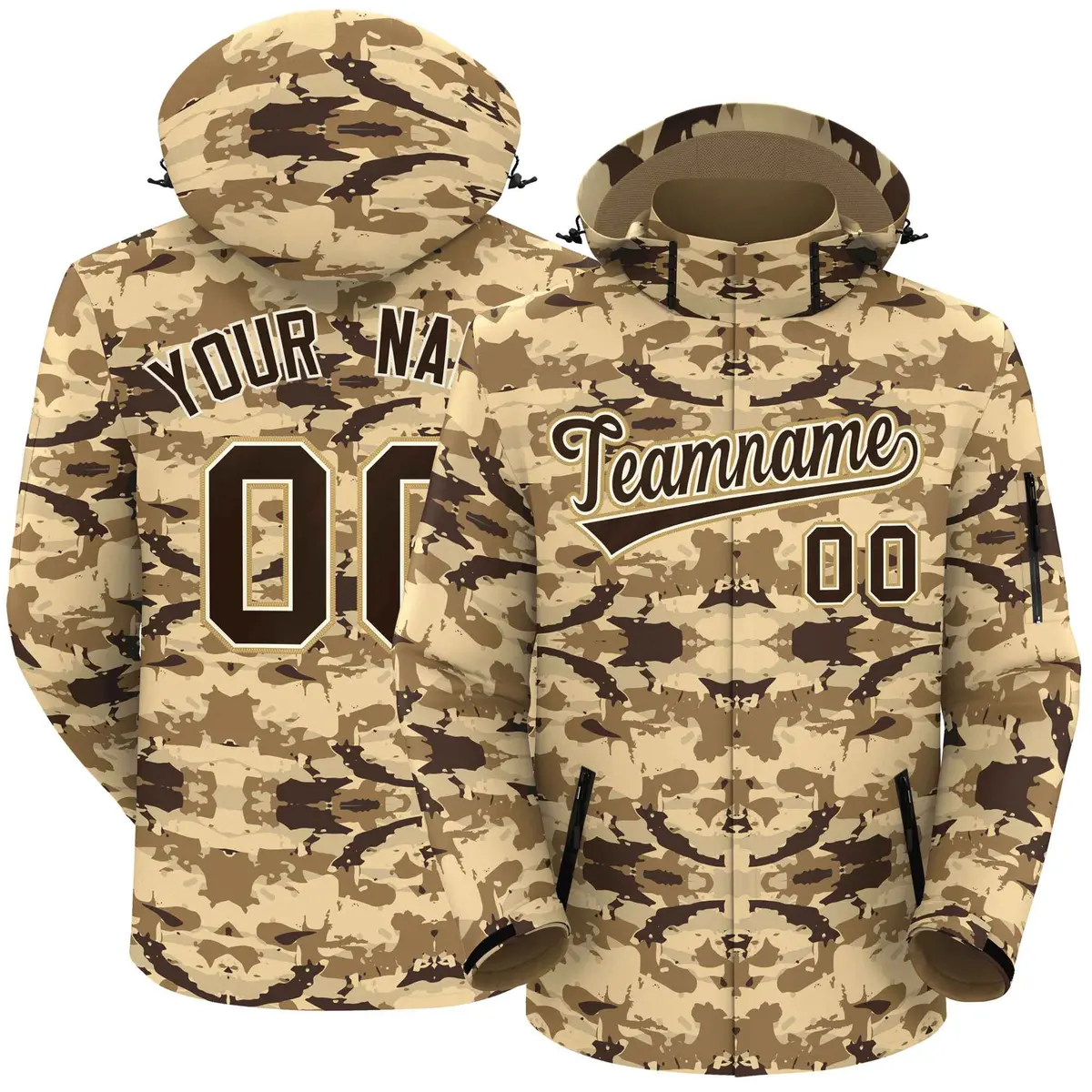 Brown White-Old Gold Camo Waterproof Windbreaker Jacket