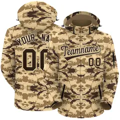 Brown White-Old Gold Camo Waterproof Windbreaker Jacket