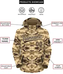 Brown White-Old Gold Camo Waterproof Windbreaker Jacket 2