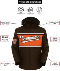 Brown White-Orange Color Block Hooded Waterproof Jacket 2