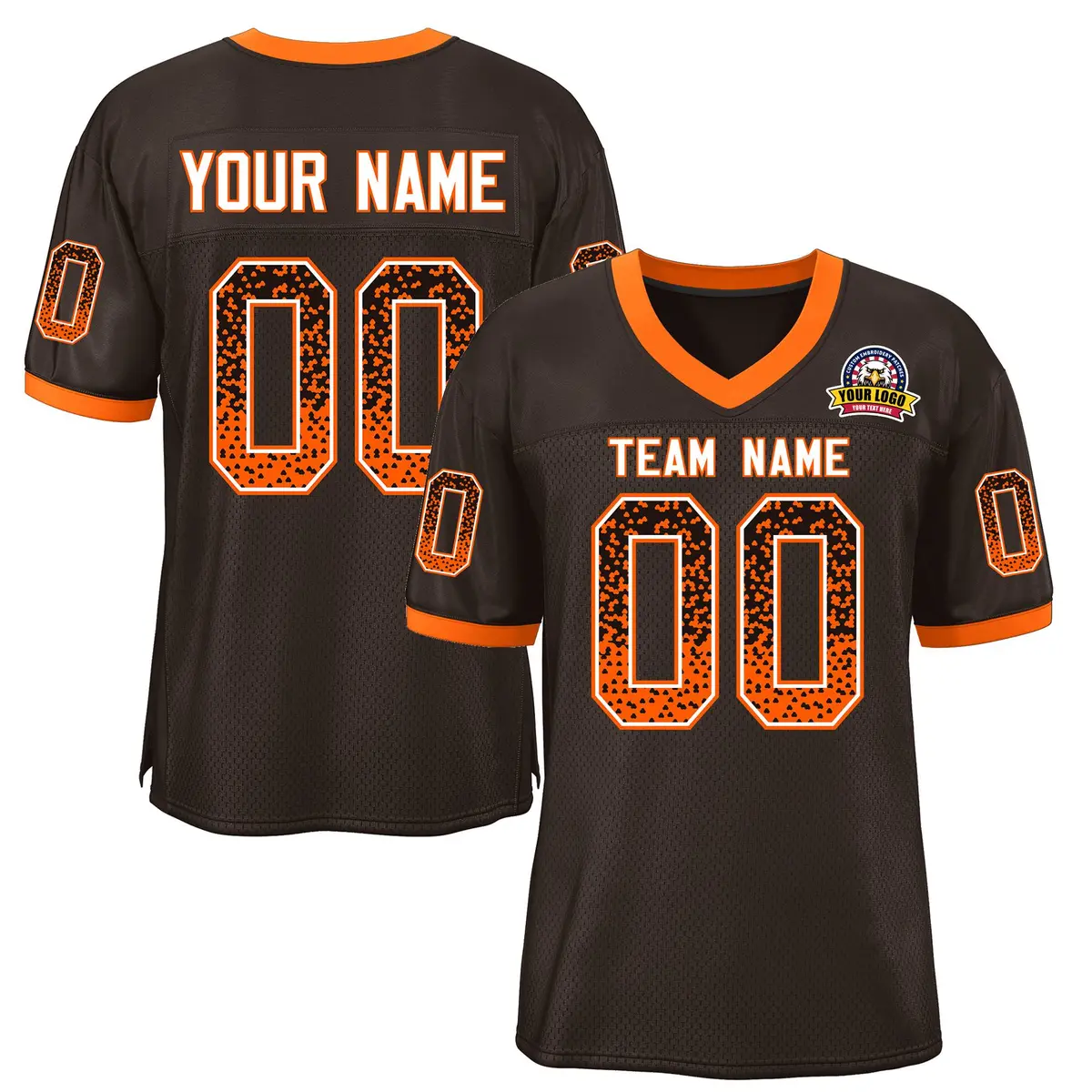 Brown White-Orange Drift Fashion Mesh Football Jersey