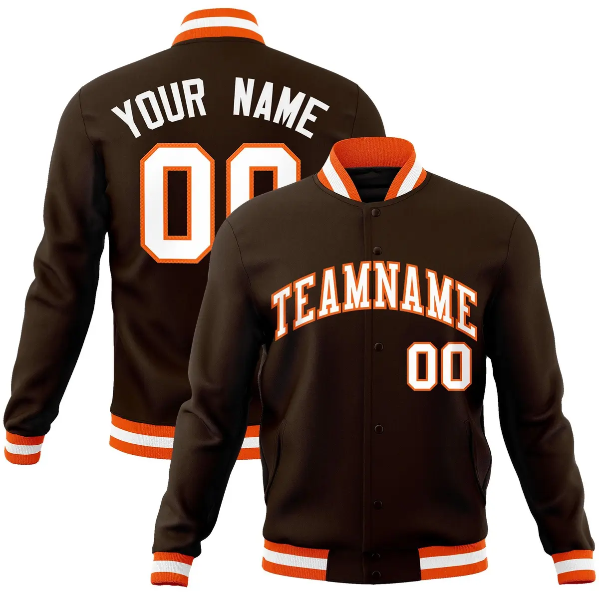 Brown White-Orange Varsity Full-Snap Letterman Jacket