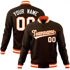 Brown White-Orange Varsity Full-Snap Letterman Jacket 1