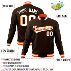 Brown White-Orange Varsity Full-Snap Letterman Jacket 4