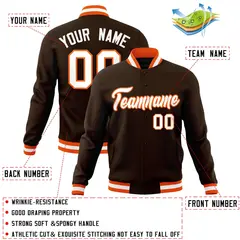 Brown White-Orange Varsity Full-Snap Letterman Jacket 4