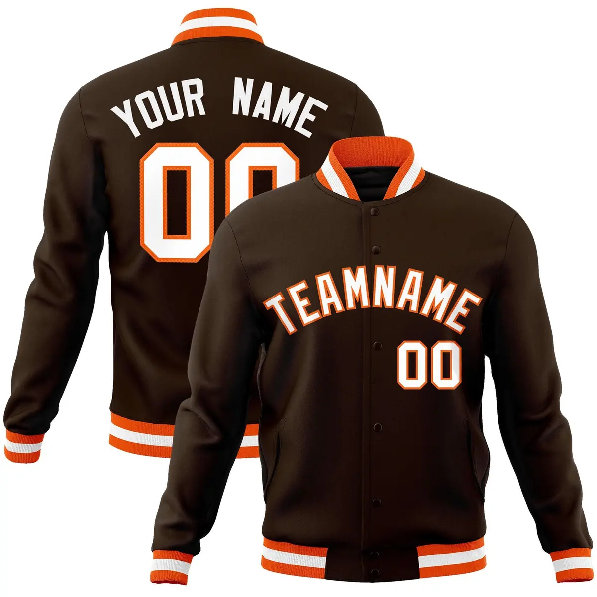 Brown White-Orange Varsity Full-Snap Letterman Jacket