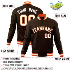 Brown White-Orange Varsity Full-Snap Letterman Jacket 4