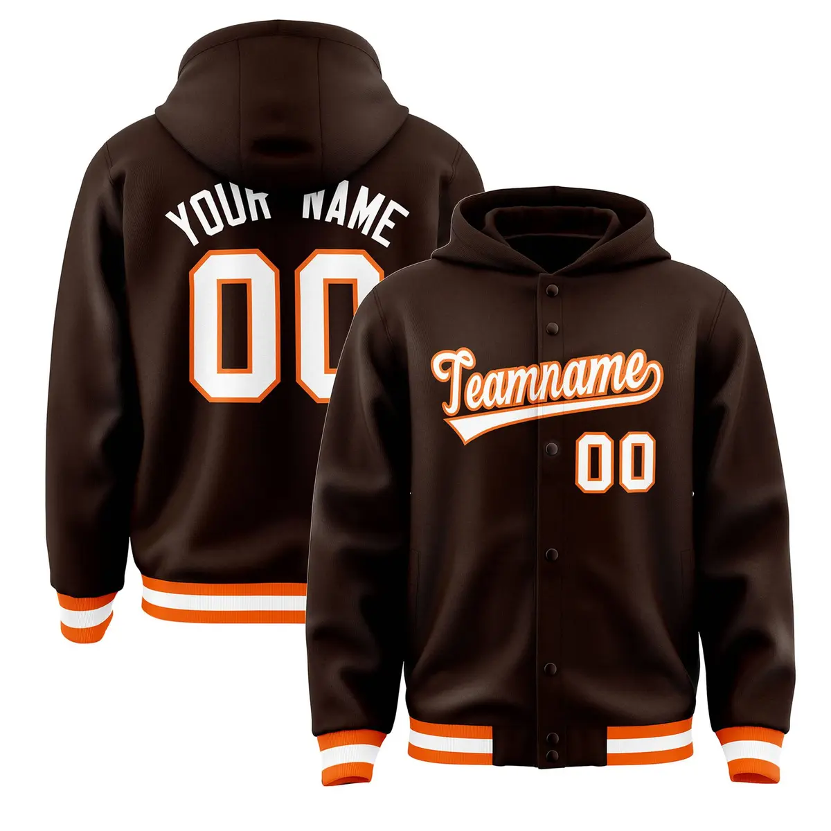Brown White-Orange Varsity Letterman Classic Hoodie Jacket