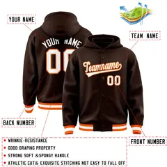 Brown White-Orange Varsity Letterman Classic Hoodie Jacket 4