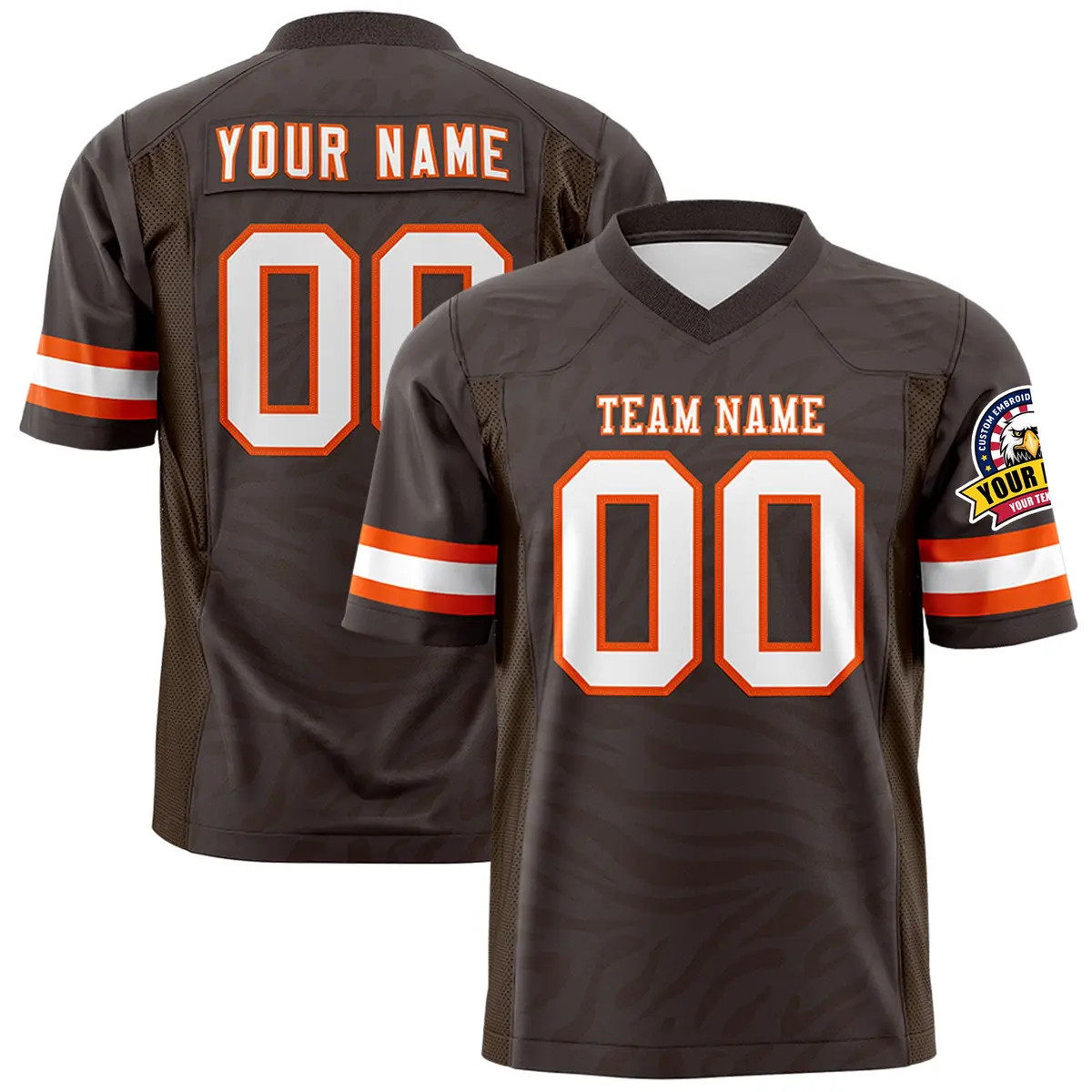 Brown White-Orange Zebra Stripes Authentic Football Jersey