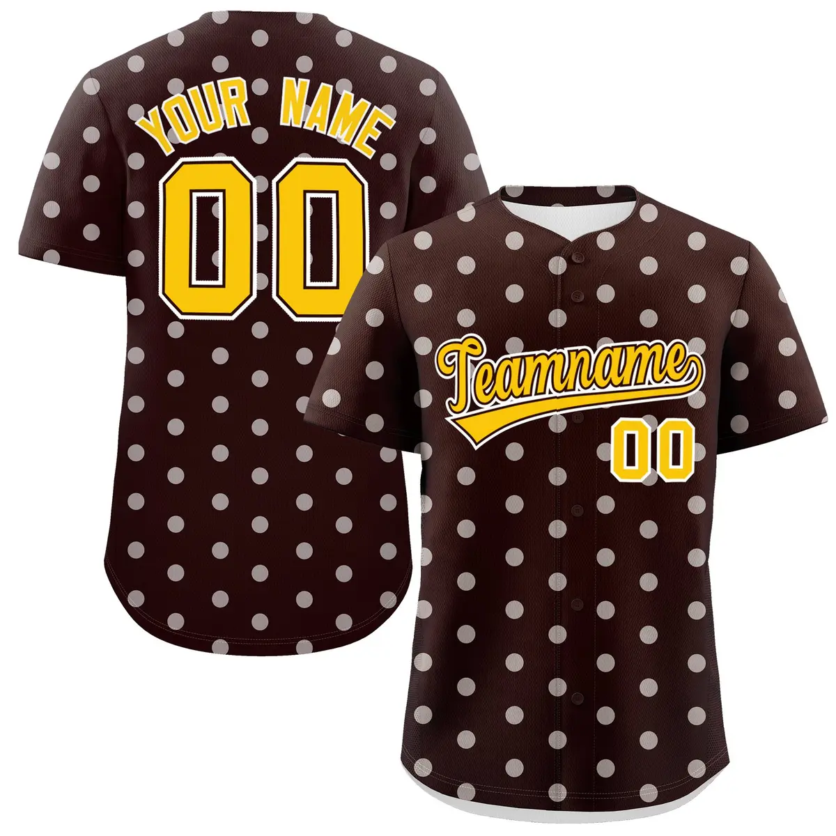 Brown White Polka Dot Graffiti Authentic Baseball Jersey
